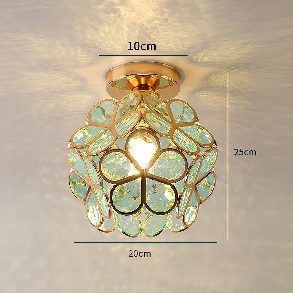 Artystyczna Szklana Lampa sufitowa z motywem kwiatu - FlowerHall-Zielony-D20*H25cm-Trend Polska