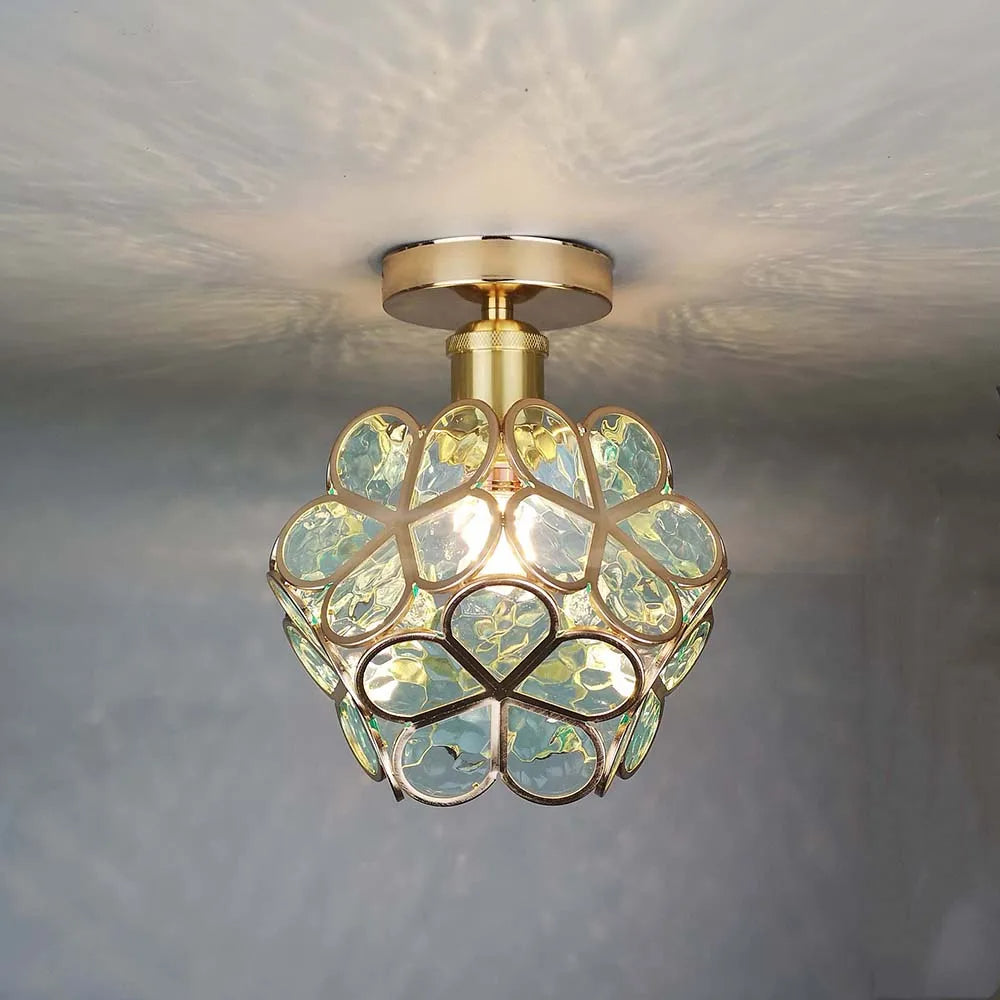 Artystyczna Szklana Lampa sufitowa z motywem kwiatu - FlowerHall-Zielony-D20*H25cm-Trend Polska