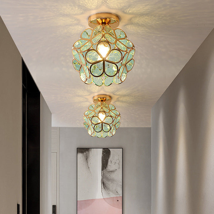Artystyczna Szklana Lampa sufitowa z motywem kwiatu - FlowerHall-Zielony-D20*H25cm-Trend Polska