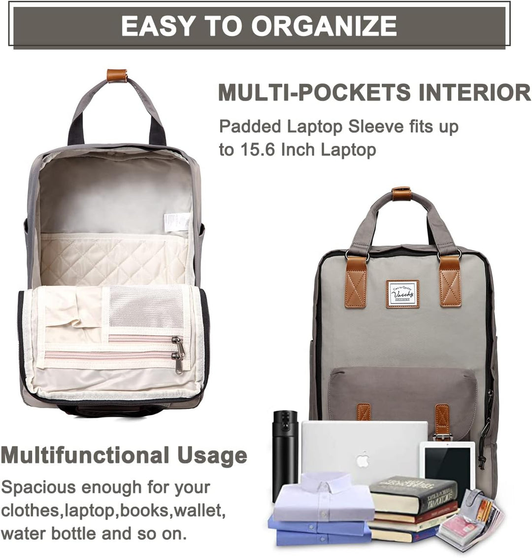 15,6-calowy (39.62 cm) wodoodporny vintage plecak na laptopa z kieszeniami organizacyjnymi – UrbanEase