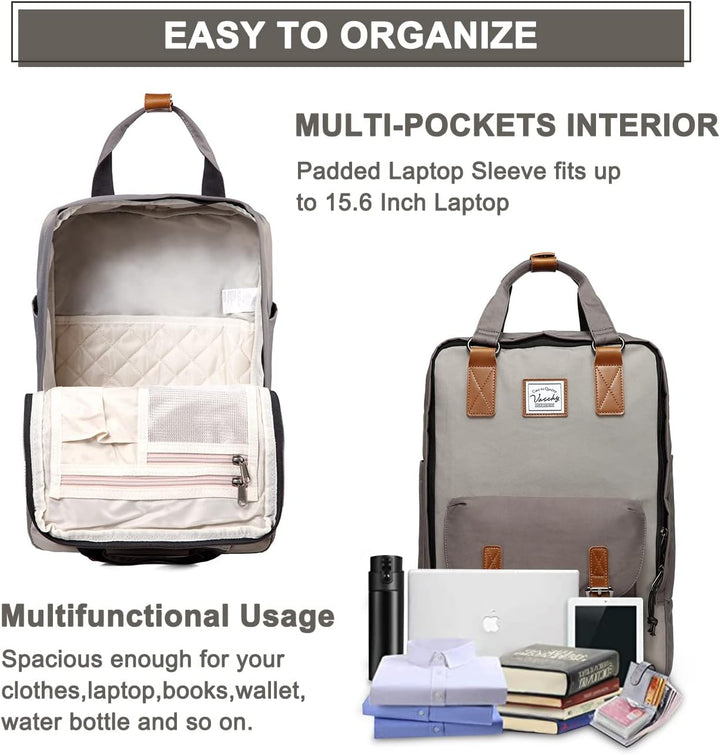 15,6-calowy (39.62 cm) wodoodporny vintage plecak na laptopa z kieszeniami organizacyjnymi – UrbanEase