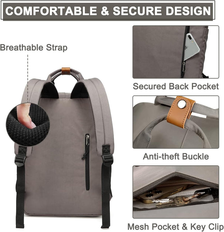 15,6-calowy (39.62 cm) wodoodporny vintage plecak na laptopa z kieszeniami organizacyjnymi – UrbanEase