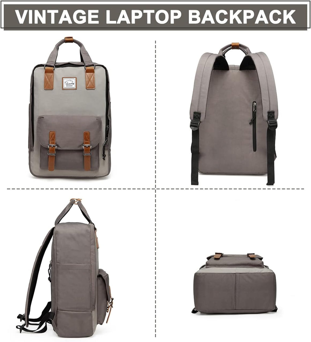 15,6-calowy (39.62 cm) wodoodporny vintage plecak na laptopa z kieszeniami organizacyjnymi – UrbanEase