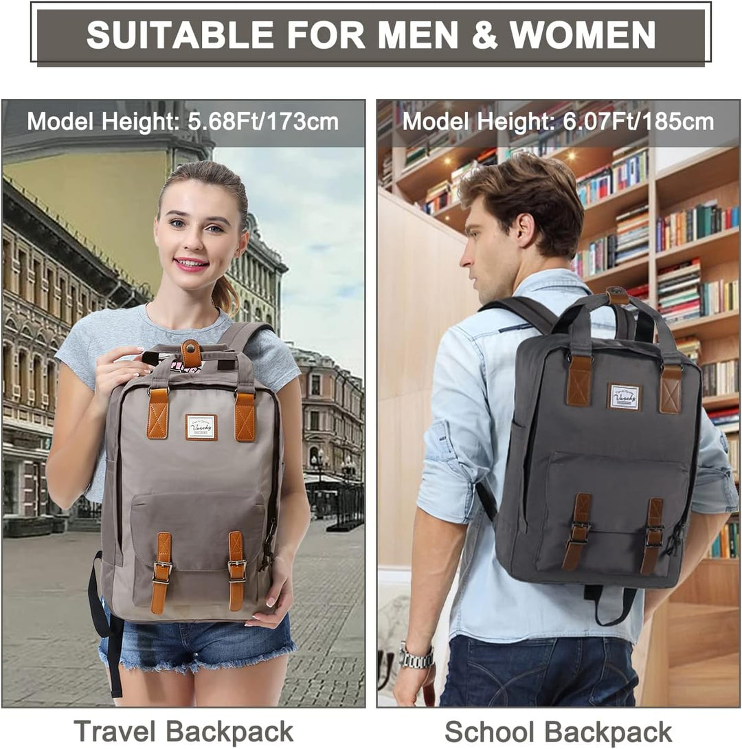 15,6-calowy (39.62 cm) wodoodporny vintage plecak na laptopa z kieszeniami organizacyjnymi – UrbanEase