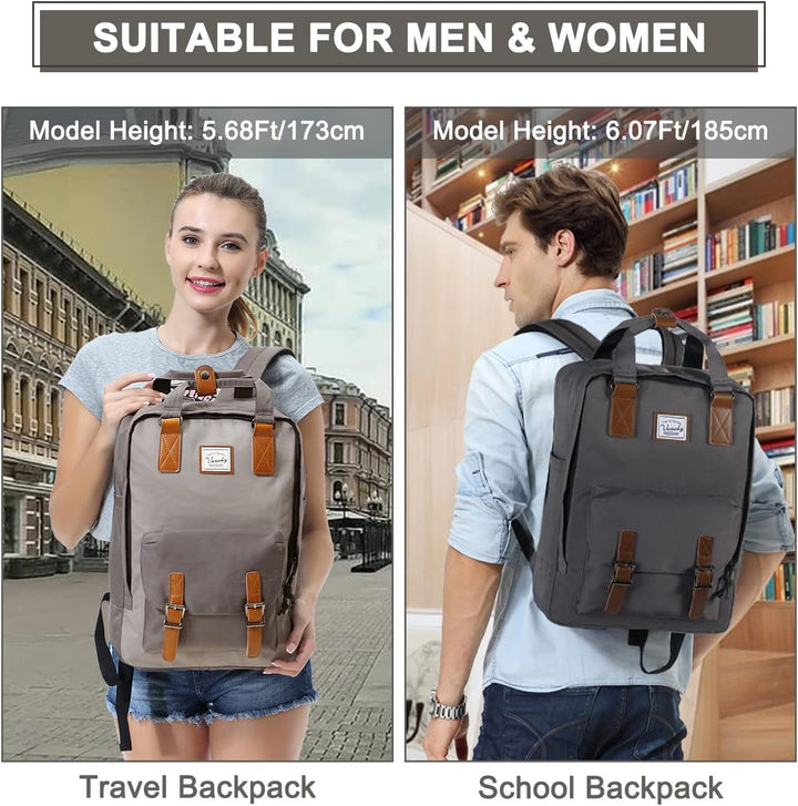15,6-calowy (39.62 cm) wodoodporny vintage plecak na laptopa z kieszeniami organizacyjnymi – UrbanEase
