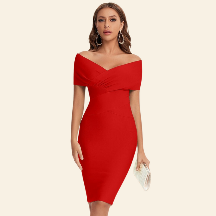 Bandage Sukienka z dekoltem w serek - Celeste-Czerwony-S-Trend Polska