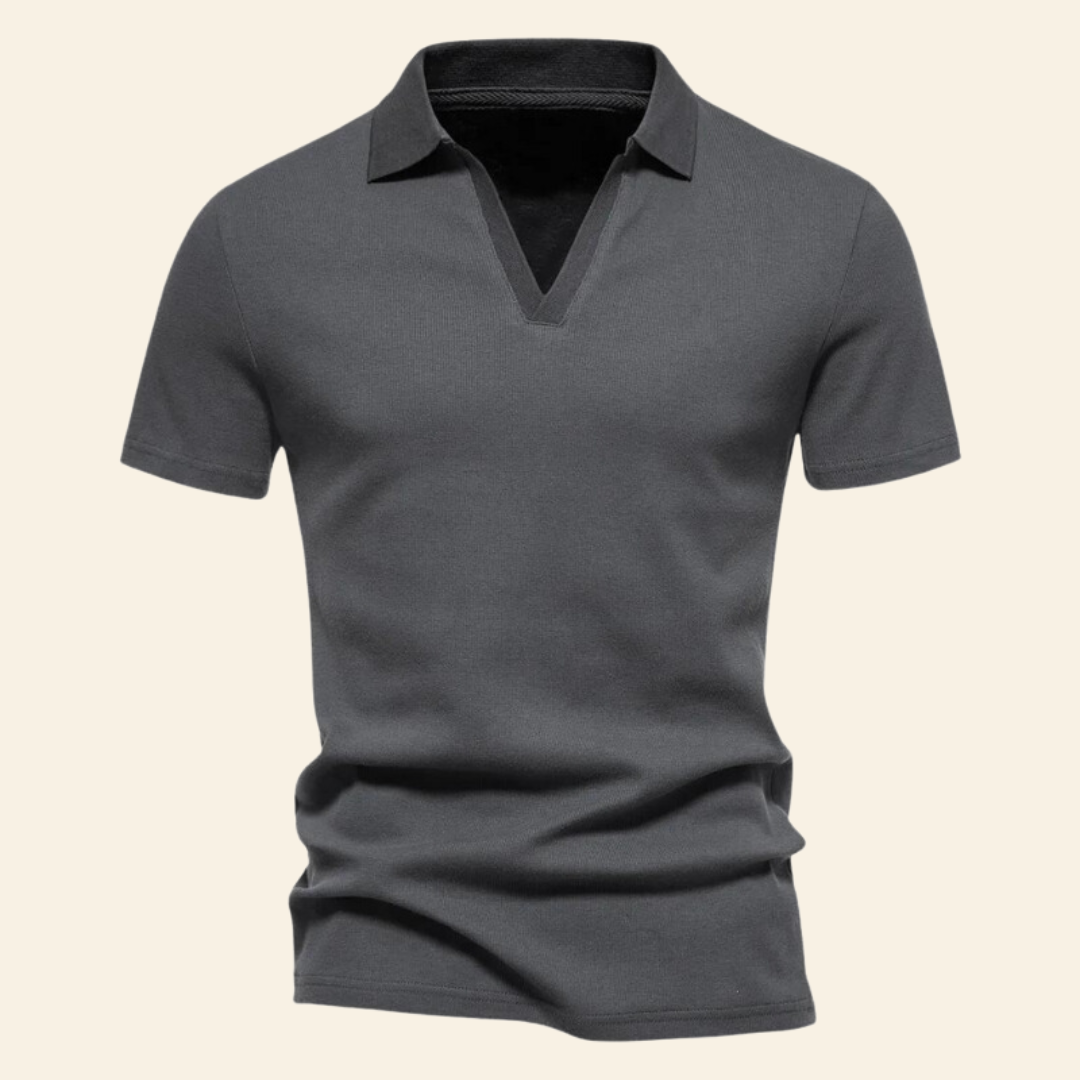 Bawełniana koszulka polo z dekoltem w serek - Oliver-Ciemnoszary-S-Trend Polska