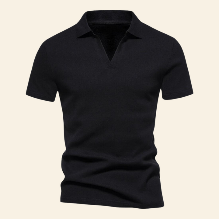 Bawełniana koszulka polo z dekoltem w serek - Oliver-Czarny-S-Trend Polska