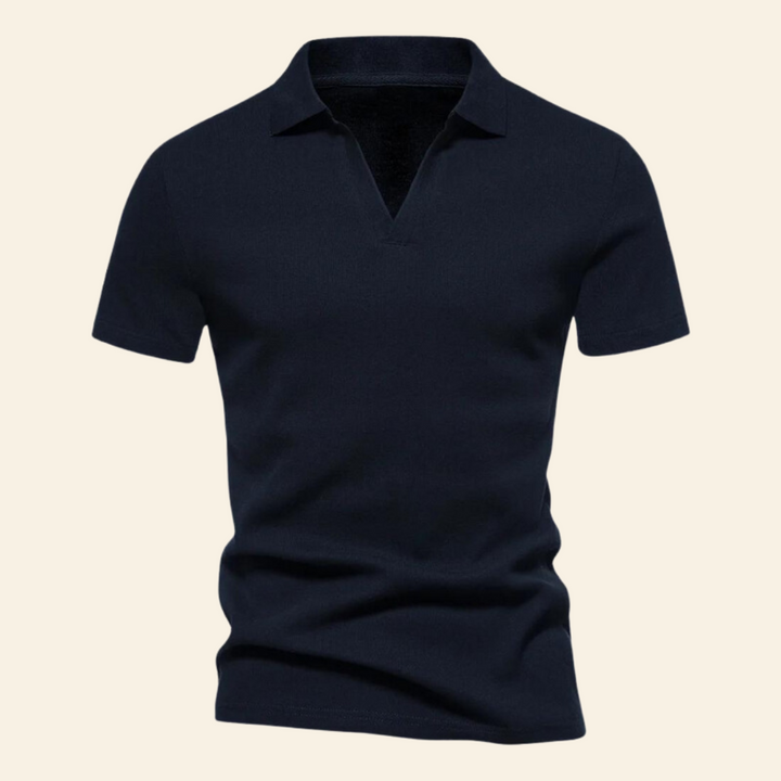 Bawełniana koszulka polo z dekoltem w serek - Oliver-Marine Niebieski-S-Trend Polska