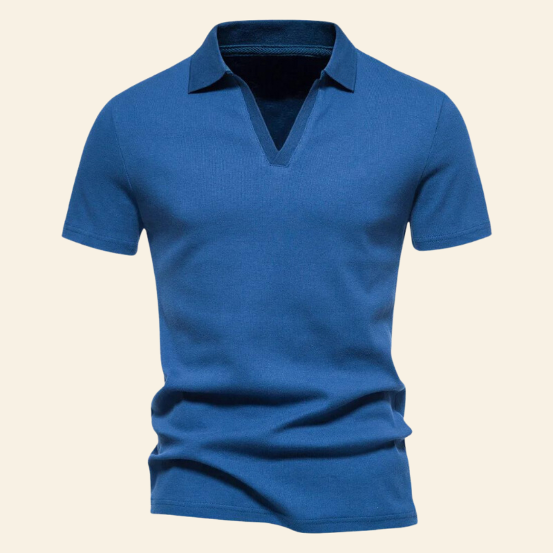 Bawełniana koszulka polo z dekoltem w serek - Oliver-Niebieski-S-Trend Polska