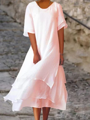 Bawełniano-lniana letnia sukienka – Noémie-Róża-XS-Trend Polska