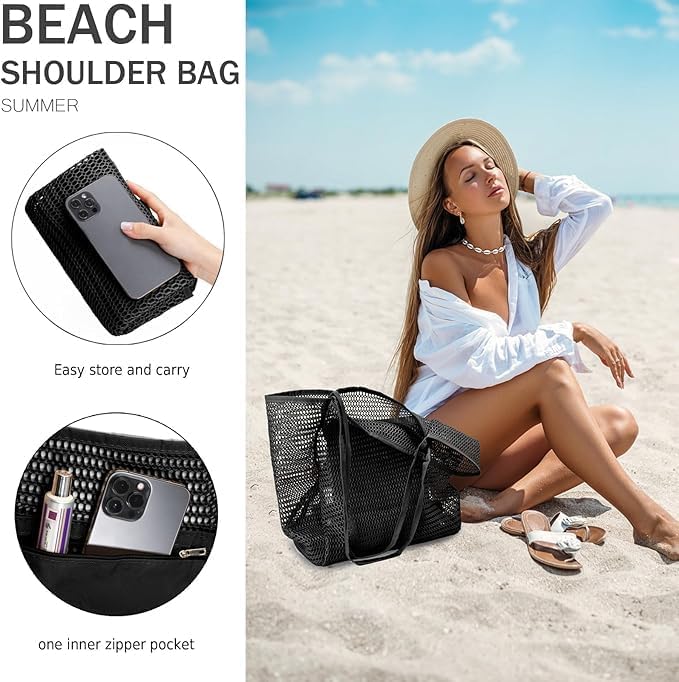 Torba plażowa z siatki składana z wewnętrzną kieszenią