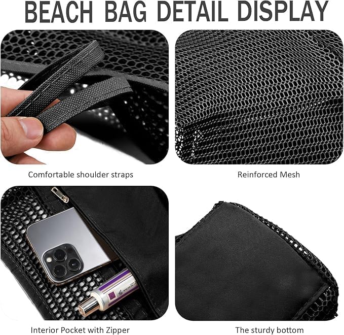 Torba plażowa z siatki składana z wewnętrzną kieszenią