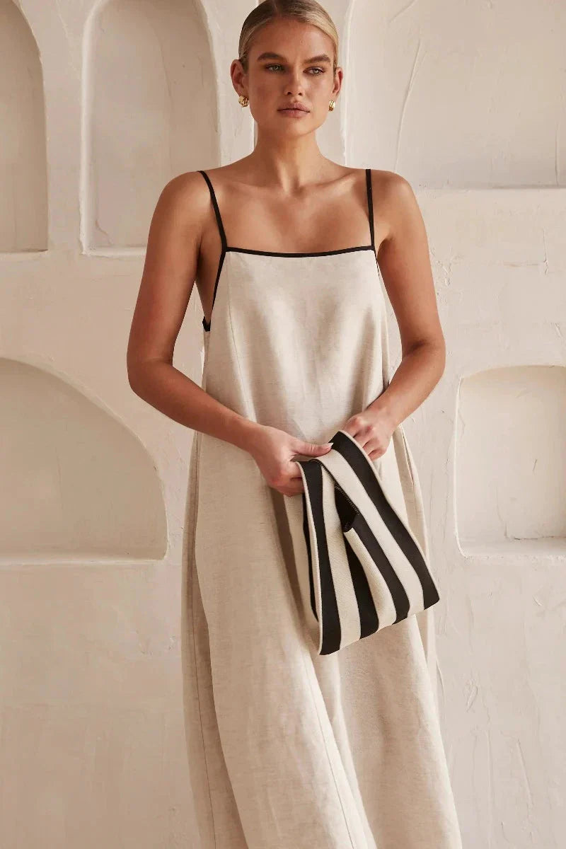 Bez rękawów beżowa maxi sukienka boho w stylu lnu – Elin-S-Trend Polska