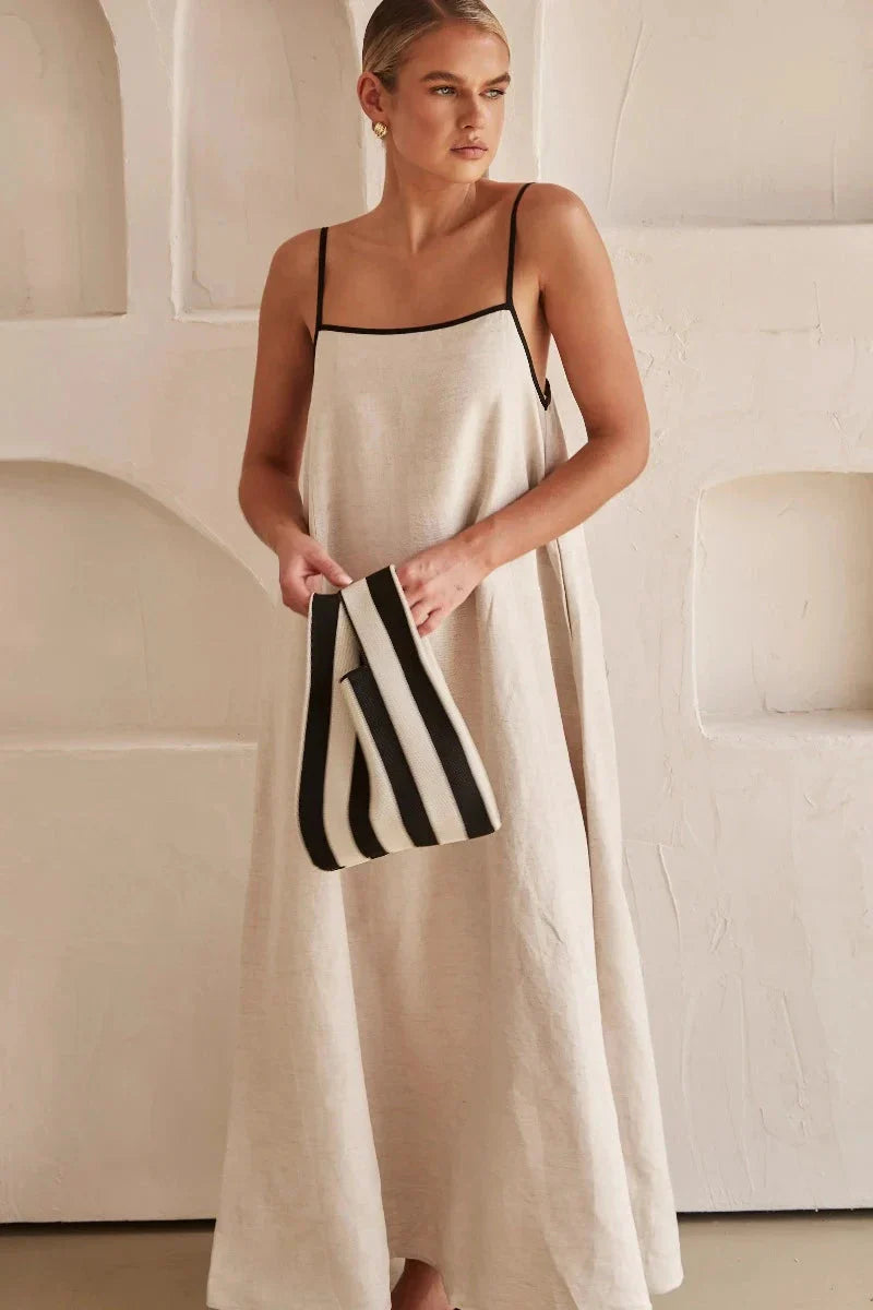 Bez rękawów beżowa maxi sukienka boho w stylu lnu – Elin-S-Trend Polska