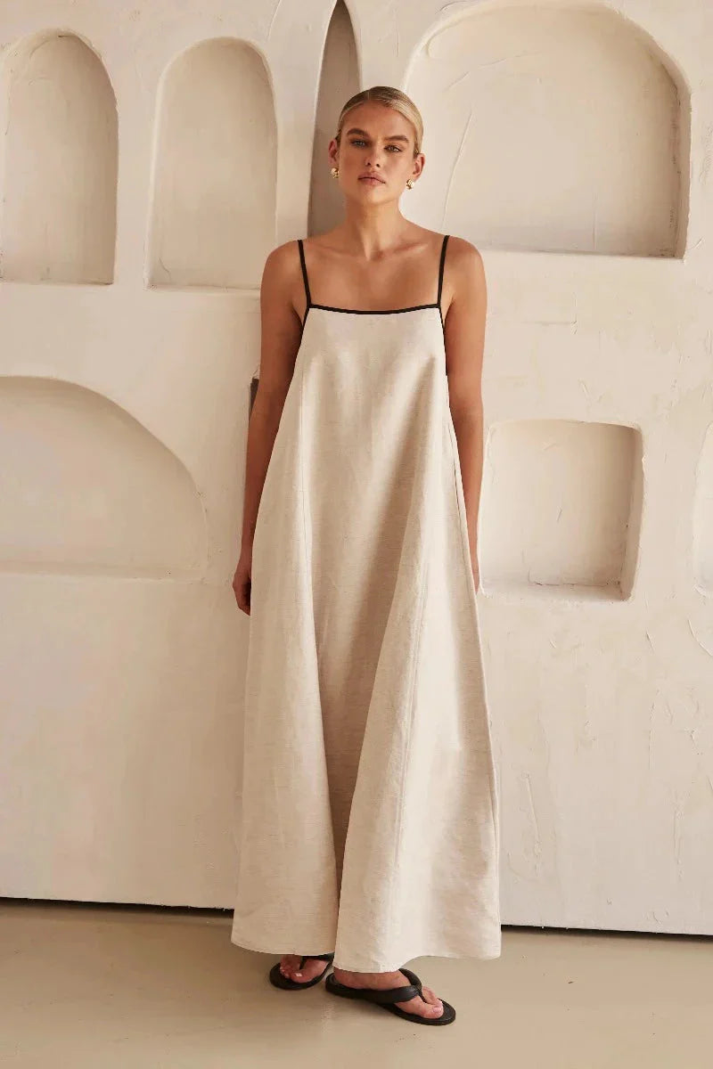 Bez rękawów beżowa maxi sukienka boho w stylu lnu – Elin-S-Trend Polska