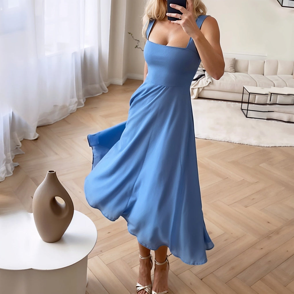 Bez rękawów lekką midi sukienkę z korzystnym krojem - Marlene-Niebieski-XS-Trend Polska