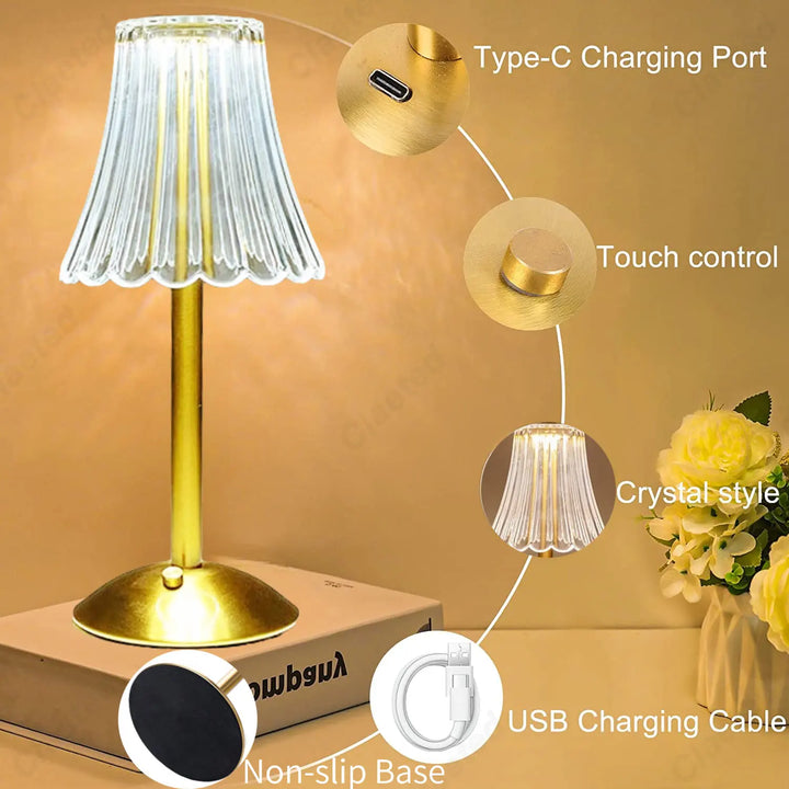 Bezprzewodowa Lampa Stołowa z Kryształową Dekoracją i Przyciemnianym Oświetleniem - GlamLight-Trend Polska