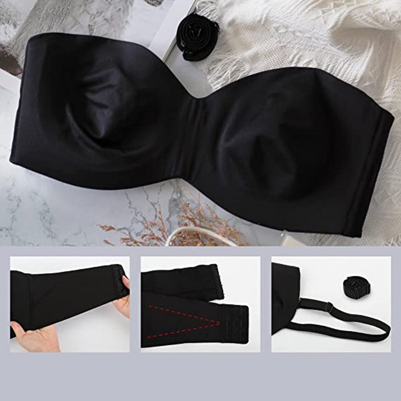 Bezszwowy biustonosz bandeau z odpinanymi ramiączkami – Camille-Czarny-70-B-Trend Polska