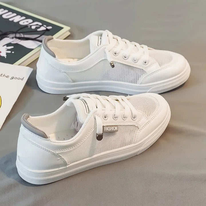 Białe damskie sneakersy z siatkowym wierzchem – Elena-Biały Szary-35-Trend Polska