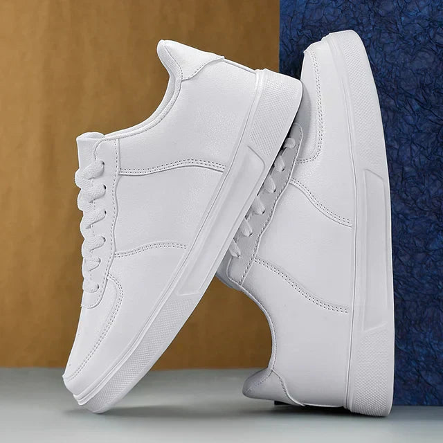 Białe i Czarna Skórzane Lekkie Sneakersy dla Mężczyzn - Max-Biały-36-Trend Polska