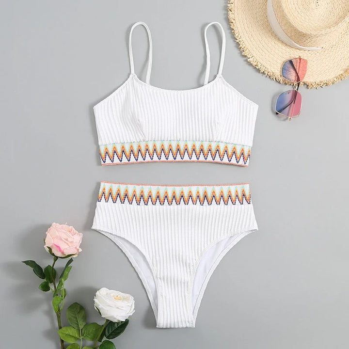 Bikini z regulowanymi ramiączkami i wysokim stanem – Malia-Biały-XS-Trend Polska