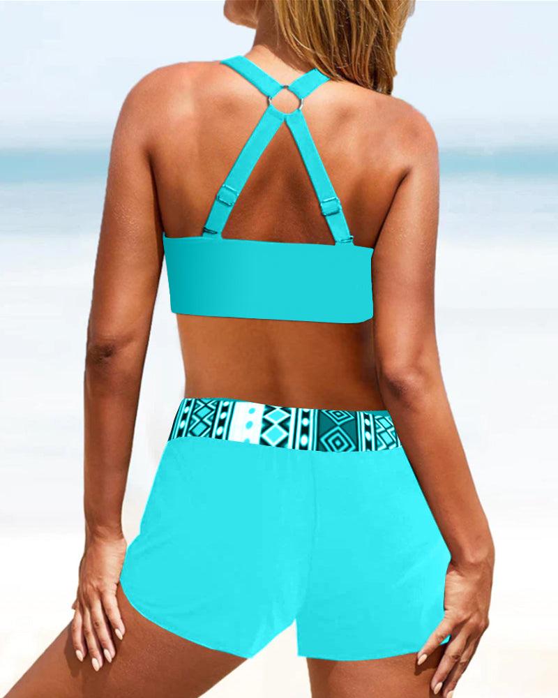 Bikini z wysokim stanem i geometrycznym wzorem – Serena-Róża-S-Trend Polska