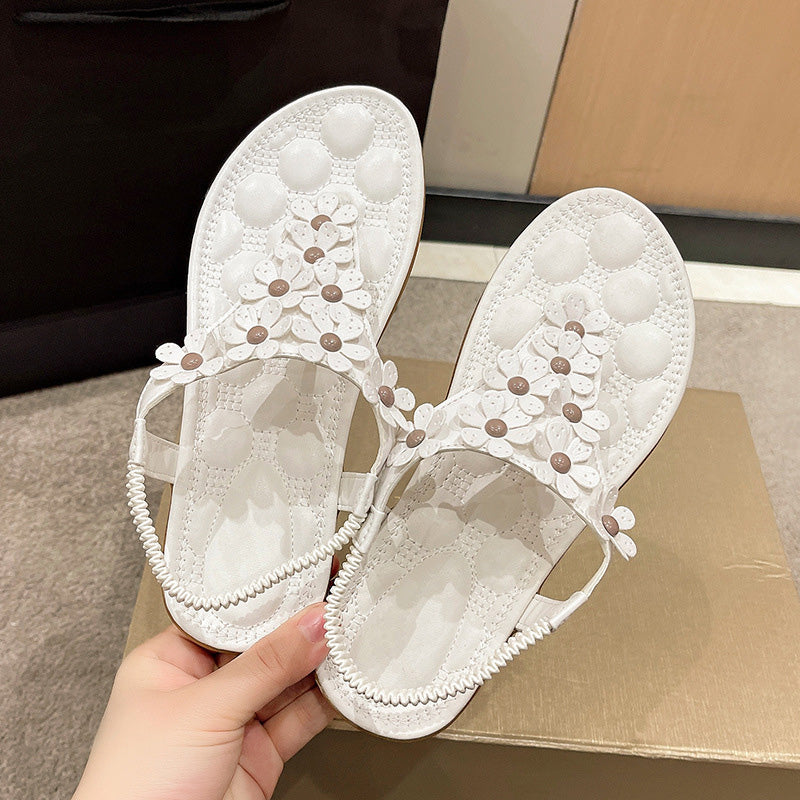BloomGrace Sandals | Stylowe sandały z kwiatowym detalem dla kobiet-Biały-35-Trend Polska