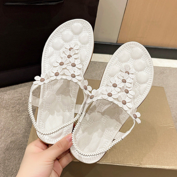 BloomGrace Sandals | Stylowe sandały z kwiatowym detalem dla kobiet-Biały-35-Trend Polska