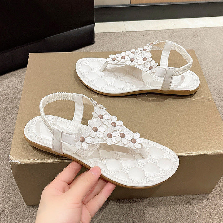 BloomGrace Sandals | Stylowe sandały z kwiatowym detalem dla kobiet-Biały-35-Trend Polska