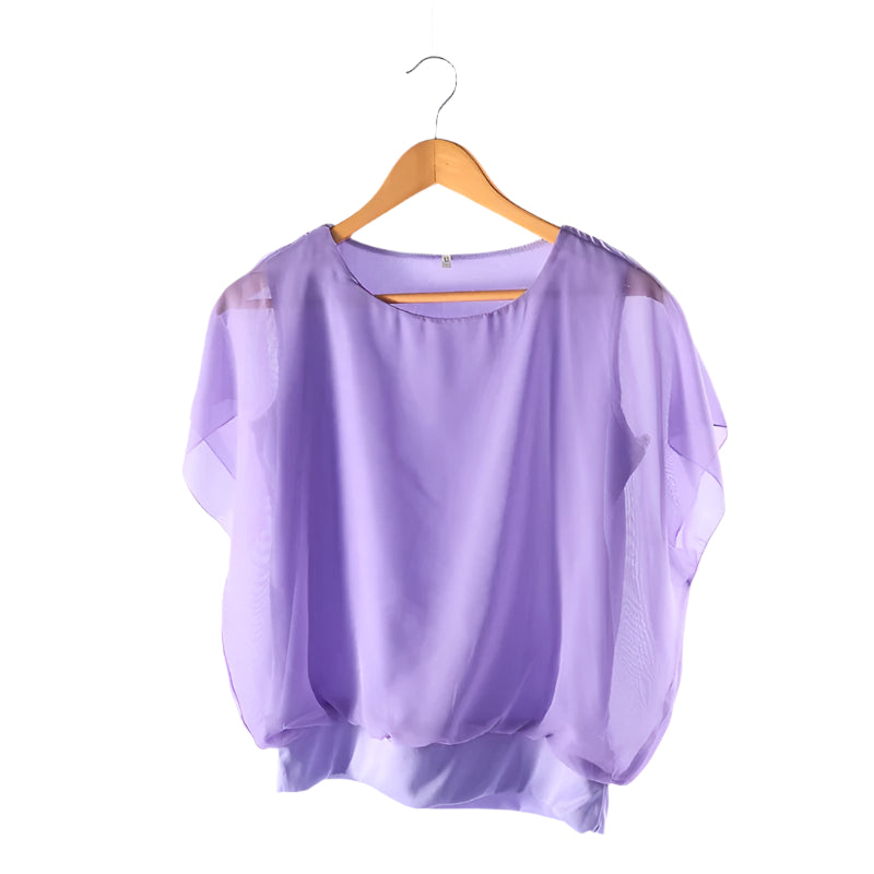 Bluzka damska z szyfonu z falbanami – Ariana-Lila-S-Trend Polska