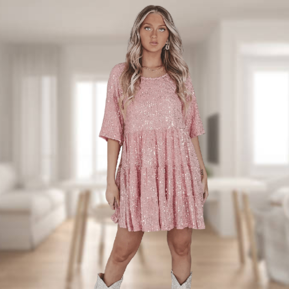 Błyszcząca sukienka na imprezę z cekinami – Luna-Róża-S-Trend Polska