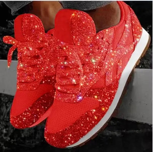 Błyszczące damskie sneakersy z sportowym komfortem – Leona-Czerwony-35-Trend Polska