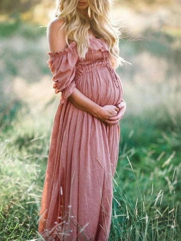 Boho Chic Suknia ciążowa z dekoltem w szpic - Elora-Różowy-S-Trend Polska