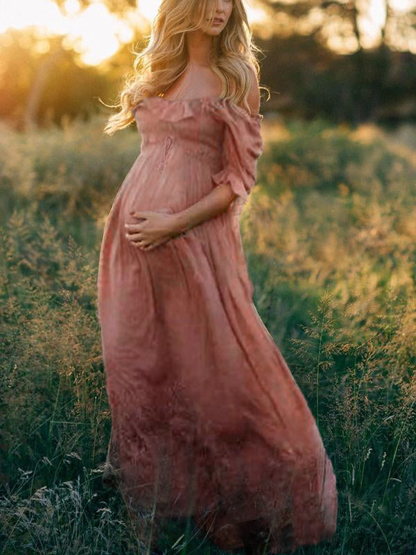 Boho Chic Suknia ciążowa z dekoltem w szpic - Elora-Różowy-S-Trend Polska