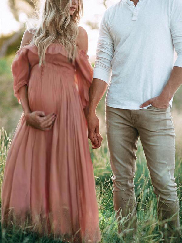 Boho Chic Suknia ciążowa z dekoltem w szpic - Elora-Różowy-S-Trend Polska