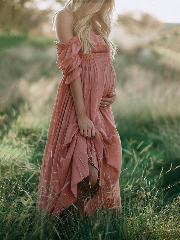 Boho Chic Suknia ciążowa z dekoltem w szpic - Elora-Różowy-S-Trend Polska