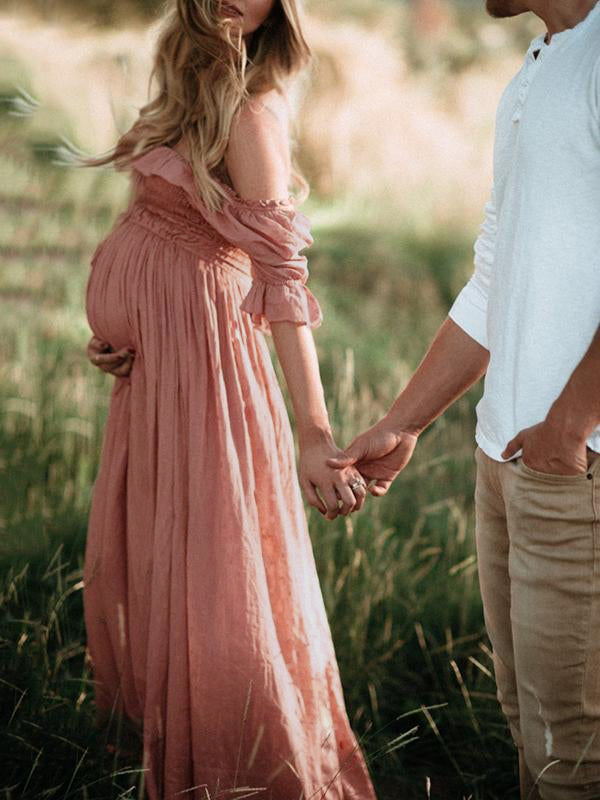 Boho Chic Suknia ciążowa z dekoltem w szpic - Elora-Różowy-S-Trend Polska