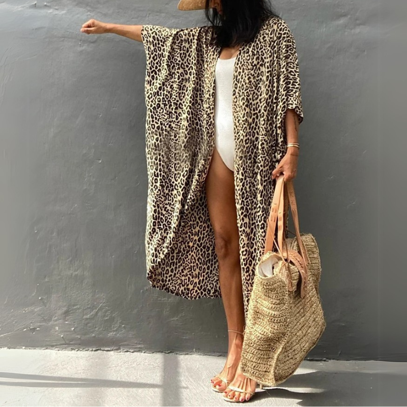 Boho Chiffon Bluzka Plażowa z Rękawami Kimono – Ziva-Lampart-Trend Polska