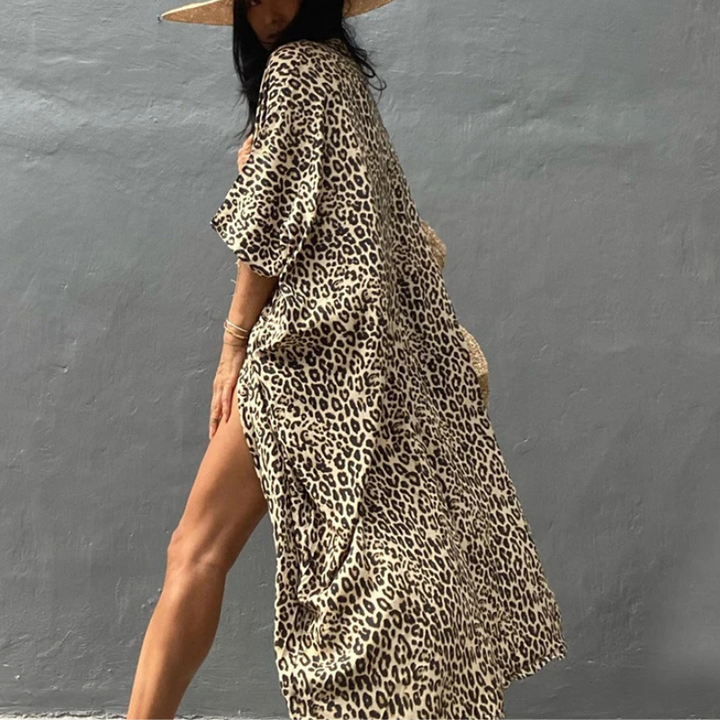 Boho Chiffon Bluzka Plażowa z Rękawami Kimono – Ziva-Zielony-Trend Polska