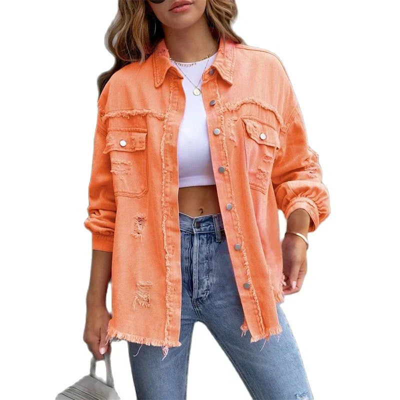 Boho damska kurtka dżinsowa z ibiza-szlifem i slim fit na wiosnę/lato – Yara-Czarny-S-Trend Polska