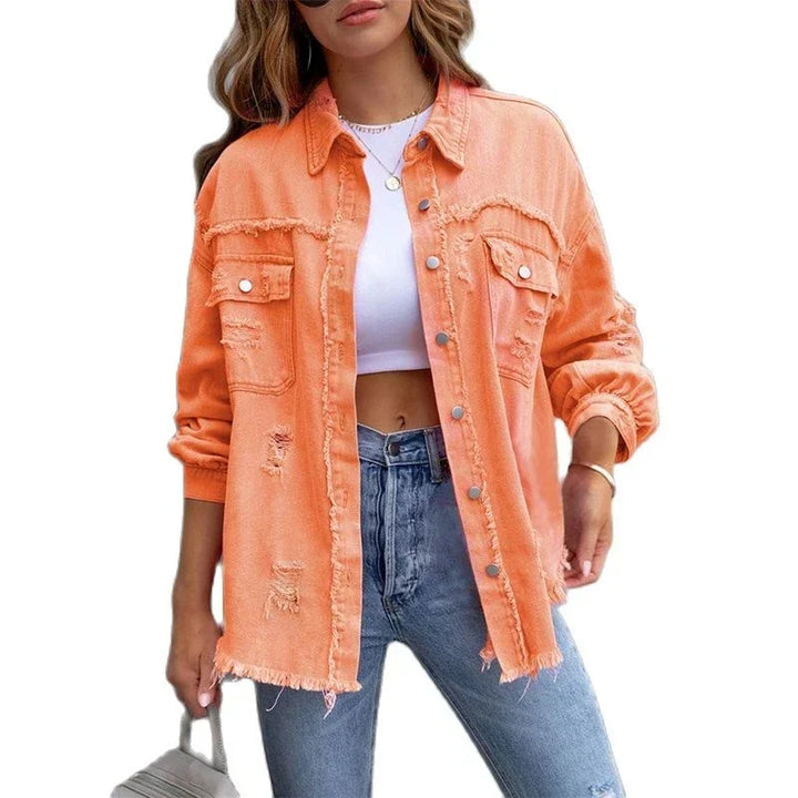 Boho damska kurtka dżinsowa z ibiza-szlifem i slim fit na wiosnę/lato – Yara-Czarny-S-Trend Polska