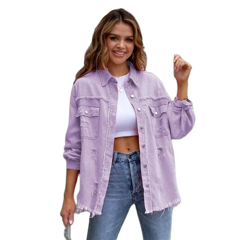 Boho damska kurtka dżinsowa z ibiza-szlifem i slim fit na wiosnę/lato – Yara-Czarny-S-Trend Polska