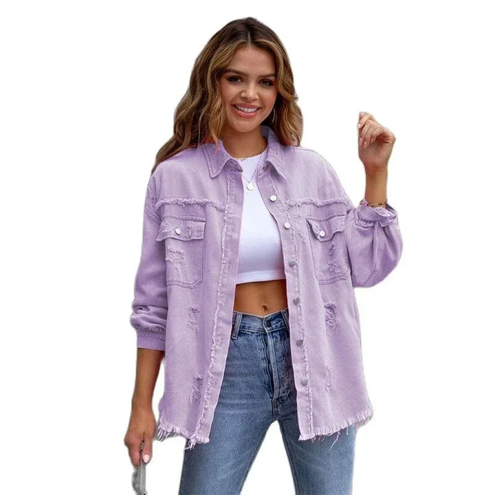 Boho damska kurtka dżinsowa z ibiza-szlifem i slim fit na wiosnę/lato – Yara-Czarny-S-Trend Polska