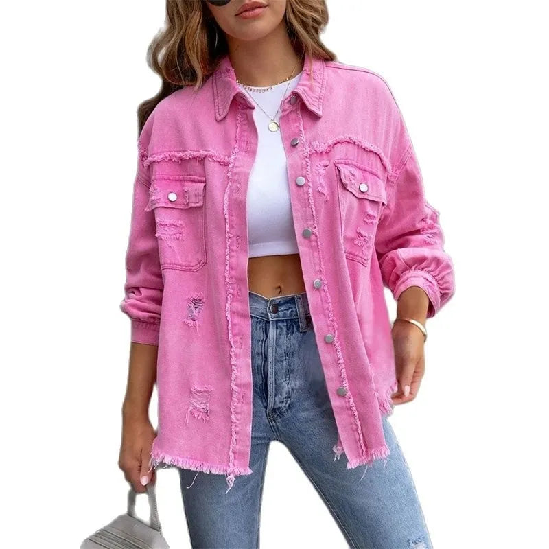 Boho damska kurtka dżinsowa z ibiza-szlifem i slim fit na wiosnę/lato – Yara-Czarny-S-Trend Polska