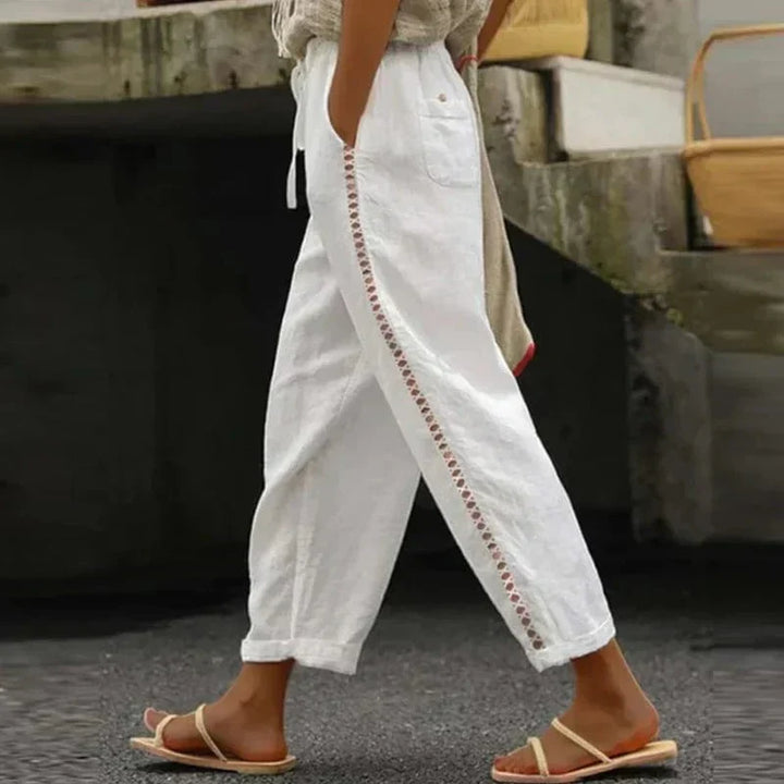 Boho Damskie Spodnie Letnie z Wzorem – Solea-Biały-S-Trend Polska
