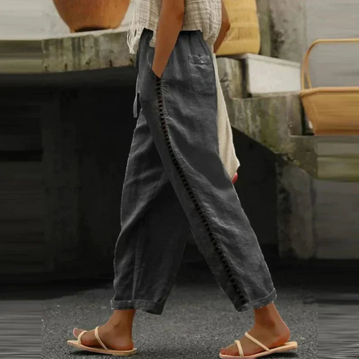 Boho Damskie Spodnie Letnie z Wzorem – Solea-Czarny-S-Trend Polska