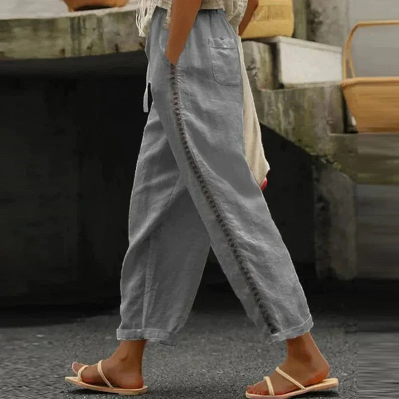 Boho Damskie Spodnie Letnie z Wzorem – Solea-Szary-S-Trend Polska