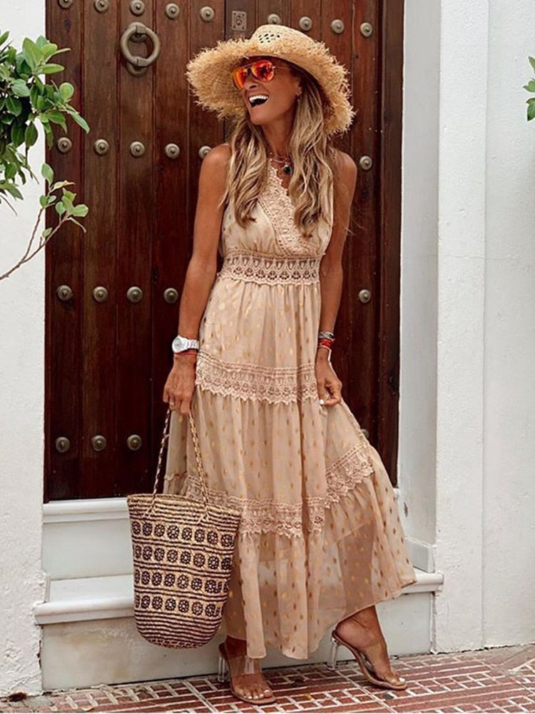 Boho Ibiza Sukienka - Solana-Khaki-S-Trend Polska