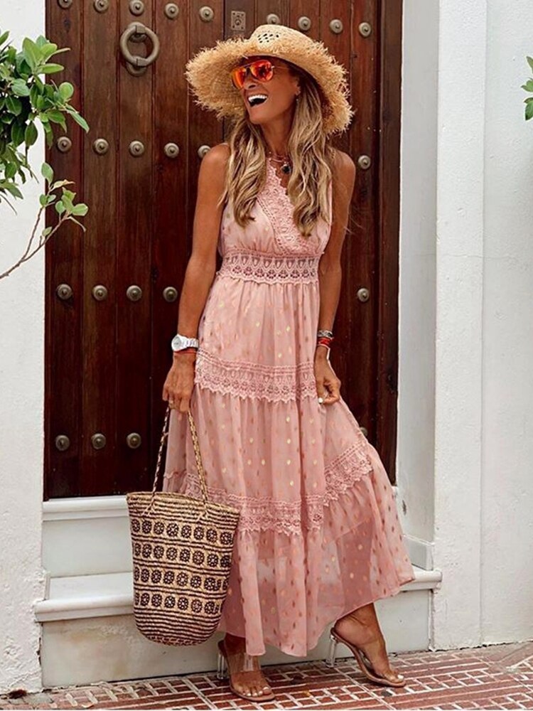 Boho Ibiza Sukienka - Solana-Różowy-S-Trend Polska